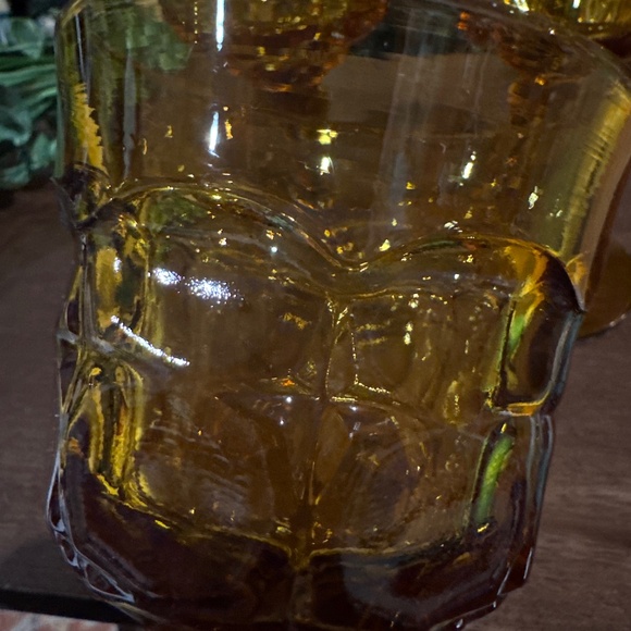Indiana Glass Amber Constellation Pattern Vintage Glass Goblet - 7.25" Tall - Picture 3 of 5